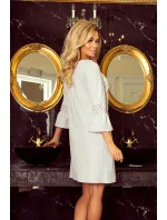 190-2 MARGARET šaty s krajkou na rukávech - SVĚTLE ŠEDÁ