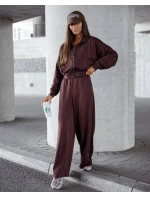 Dámský komplet v čokoládové barvě - mikina se stojáčkem a široké kalhoty (821109)