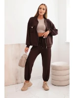 Dámský set z viskózy s rozepínací mikinou a kalhotami hnědý