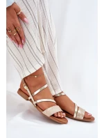 Kožené dámské sandály na plochém podpatku Maciejka 06966-25 zlaté