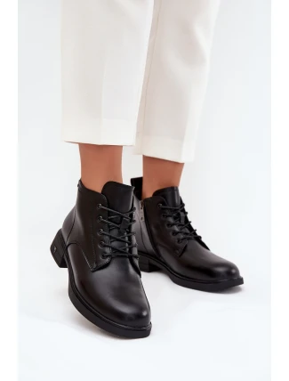 Zateplené kožené dámské boty na nízkém podpatku Vinceza 39953 Černé