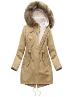 Béžová dámská zimní bunda parka s odepínací podšívkou a kapucí (7626BIG)