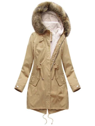 Béžová dámská zimní bunda parka s odepínací podšívkou a kapucí (7626BIG)