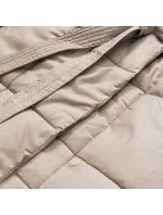 Světle béžový dámský zimní kabát s páskem (2M-061)