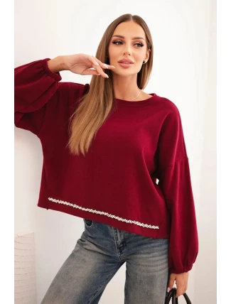 Dámská mikina s ozdobným zakončením dole bordová