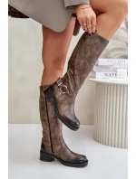 Zazoo 70141 Kožené dámské kozačky nad kolena hnědé