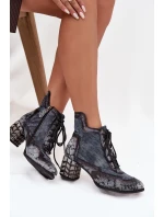 Kožené dámské kotníkové boty na podpatku Maciejka 06989-03 šedé