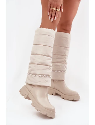 Dámské zimní kozačky s korálky světlá béžová Irvette