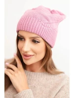 Dámská zimní čepice s vlnou a žebrovaným vzorem K471 tmavě růžová