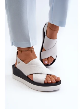 Zazoo 40256 Kožené Sandály Na Klinu Bílé