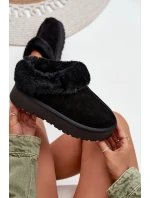 Kožené semišové sněhule dámské s kožešinou Černé Mivelle