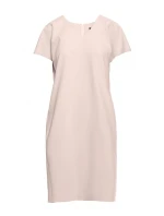 S392 Šaty uvolněného střihu s výstřihem do V - béžové