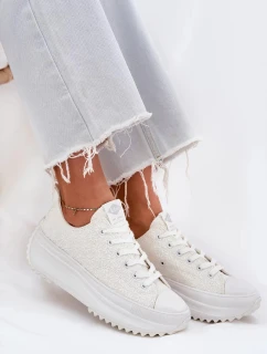 Dámské trampky s výšivkou na platformě Lee Cooper – bílé