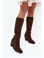 Dámské kozačky na sloupkovém podpatku se zipem Lissara – čokoládové, eko semiš