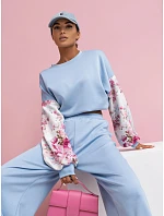 Ležérní souprava s buffovými rukávy a širokými nohavicemi modré barvy (557)