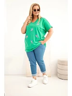 Dámská bavlněná halenka Plus Size s peříčky zelená
