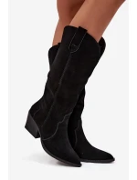 Kožené semišové kozačky dámské zateplené černé Urselle