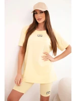Dámský bavlněný komplet s krátkým rukávem a šortkami žlutý