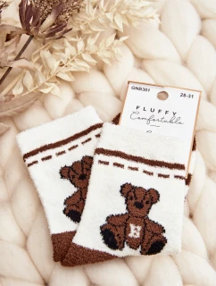 Mladistvé Teplé Ponožky S Medvědem Bílo-Hnědé