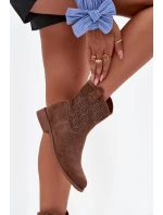 Dámské kotníkové boty na plochém podpatku s ažurovým vzorem S.Barski – hnědé