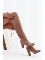 Dámské kozačky na sloupkovém podpatku Xamarin – béžové Dámské kozačky na sloupkovém podpatku Xamarin – béžové