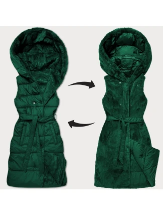 Tmavě zelená hrubší oboustranná péřovo-kožešinová vesta Minority (P3-6035-33)