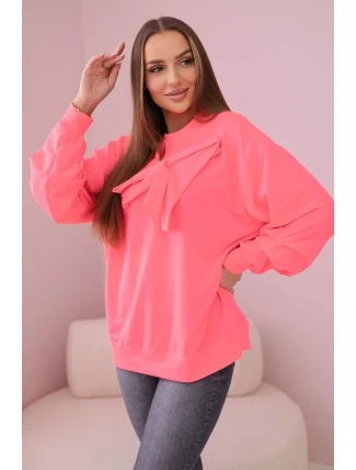 Bavlněná halenka s mašlí Růžový neon Bavlněná halenka s mašlí Růžový neon