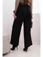 Dámské elegantní kalhoty s páskem a širokou nohavicí černé