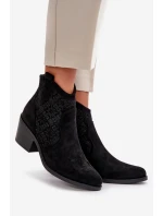 Děrované Kozačky Na Zip Eko Semišové Černé S.Barski HY42-944