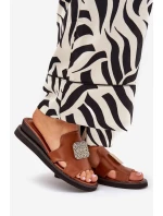 Dámské Pantofle Na Klínu Eko Kůže S Ozdobou Hnědé Sarela