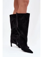 Dámské kozačky z eko semiše nazouvací na jehle černé Phelin Dámské kozačky z eko semiše nazouvací na jehle černé Phelin