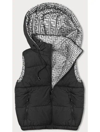 Černá krátká péřová dámská vesta s kapucí (16M9091-392)