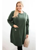 Dámské šaty Plus Size máslo s kapsou a rukávem 3/4 khaki