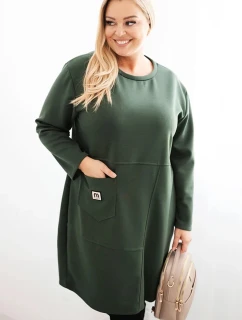 Dámské šaty Plus Size máslo s kapsou a rukávem 3/4 khaki