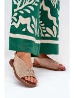 Dámské Sandály S Dekorací Na Plochém Podpatku Eko Semišové Béžové Ralisses