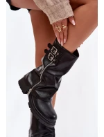 Dámské kotníkové boty s obráceným límcem zateplené s přezkami černé Salarie