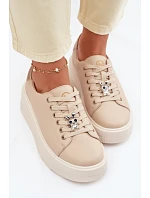 Kožené dámské tenisky na platformě s přezkou Vinceza 39973 Béžové