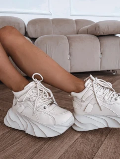 Dámské tenisky z přírodní kůže GOE – ztlumená bílá