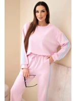 Dámský viskózový máslový komplet s lampasy pudrově růžová