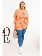 Dámská bavlněná halenka Plus Size s krátkým rukávem a kapsou oranžová Dámská bavlněná halenka Plus Size s krátkým rukávem a kapsou oranžová
