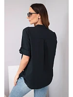 Dámská košilová bavlněná halenka s krátkým rukávem a kapsičkou černá