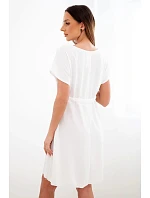 Dámské šaty s krátkým rukávem a vázáním v pase bílá Dámské šaty s krátkým rukávem a vázáním v pase bílá