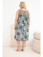 Dámské viskózové šaty Plus Size s květinovým vzorem a krajkovým výstřihem khaki