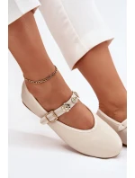 Dámské Baletky S Páskem A Zlatými Přezkami Béžové Firicene