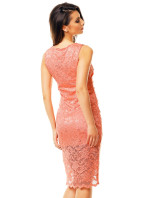 Společenské a plesové šaty  MAYAADI krajkové s asymetrickou sukní lososové - Růžová / XL - MAYAADI