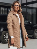 Dámská dlouhá prošívaná bunda tmavě béžová FashionStreet TY5438