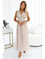 546-1 Plisované šaty s širokým páskem a výstřihem - BEACH