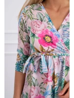 Květinové šaty s vázáním v pase, pudrově růžové Květinové šaty s vázáním v pase, pudrově růžové