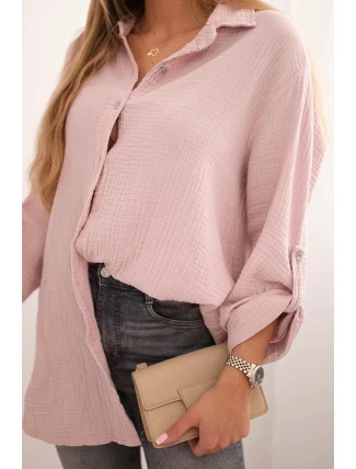 Bavlněná mušelínová košile Plus Size tmavě pudrově růžová