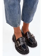Kožené dámské mokasíny s pásky a stříbrnými přezkami Černé Gabrisse